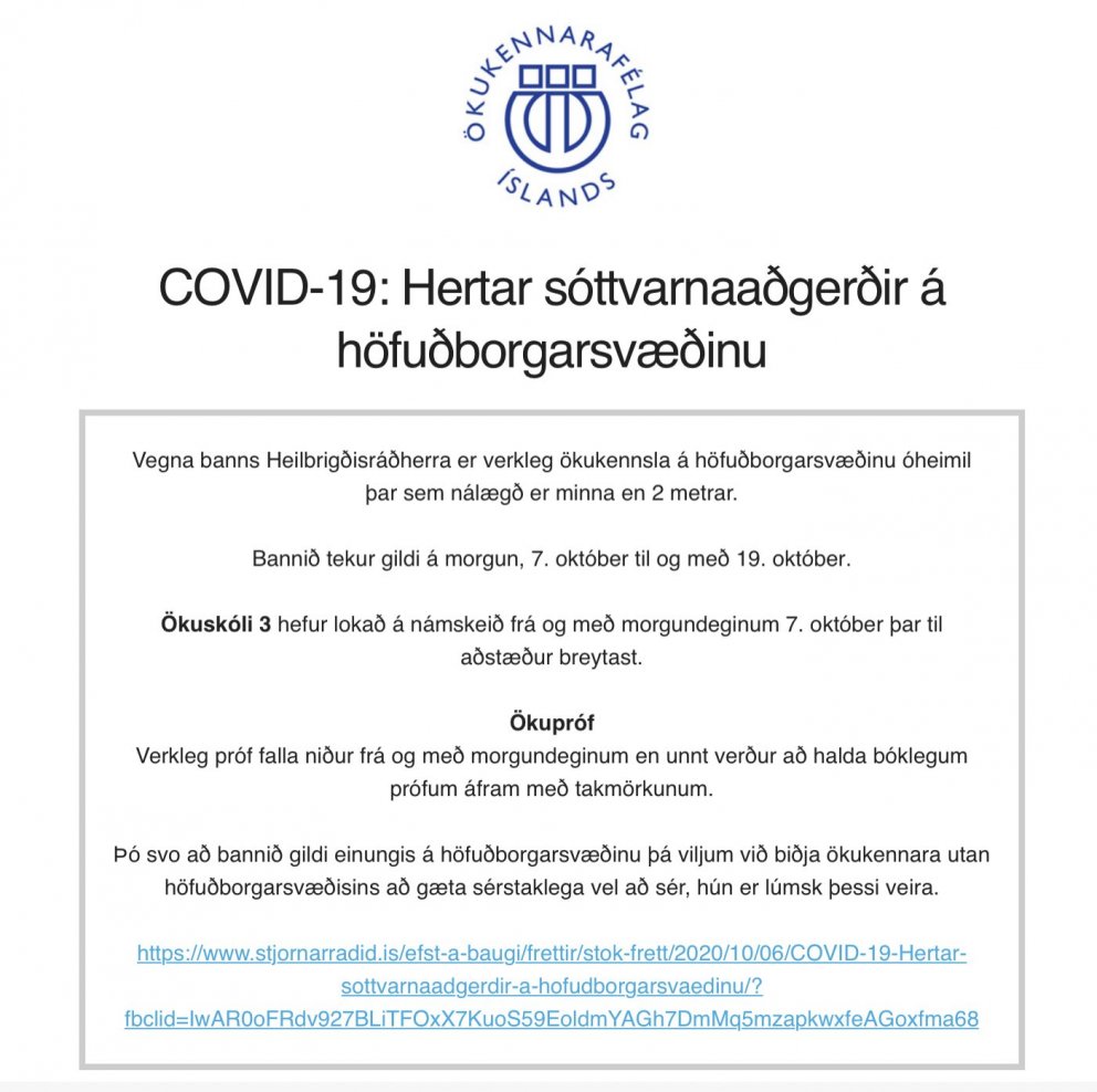 Hertar sóttvarnar aðgerðir til og með 19.10.20