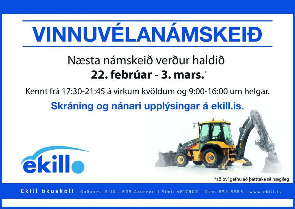 FRESTAÐ: Vinnuvélanámskeið 22.febrúar
