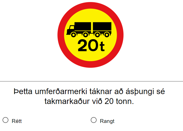 Dæmi um spurningu á nýju Öryggisprófi