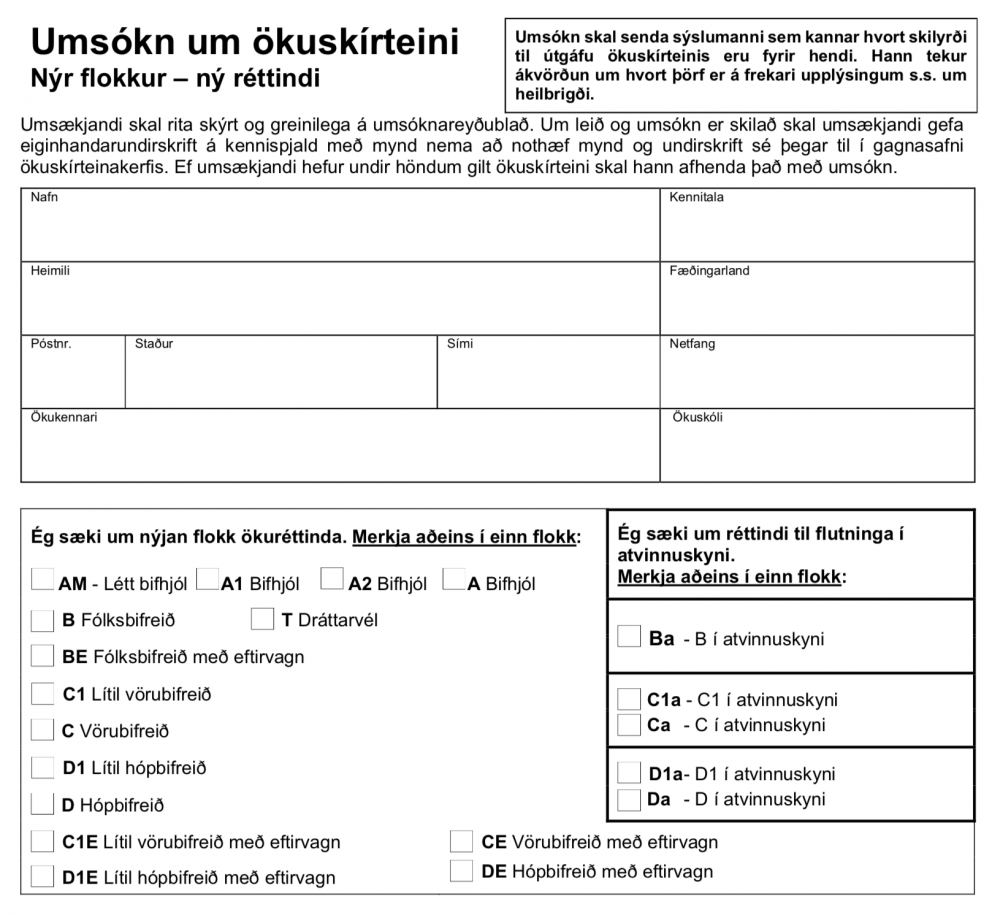 Umsókn um ökuskírteini