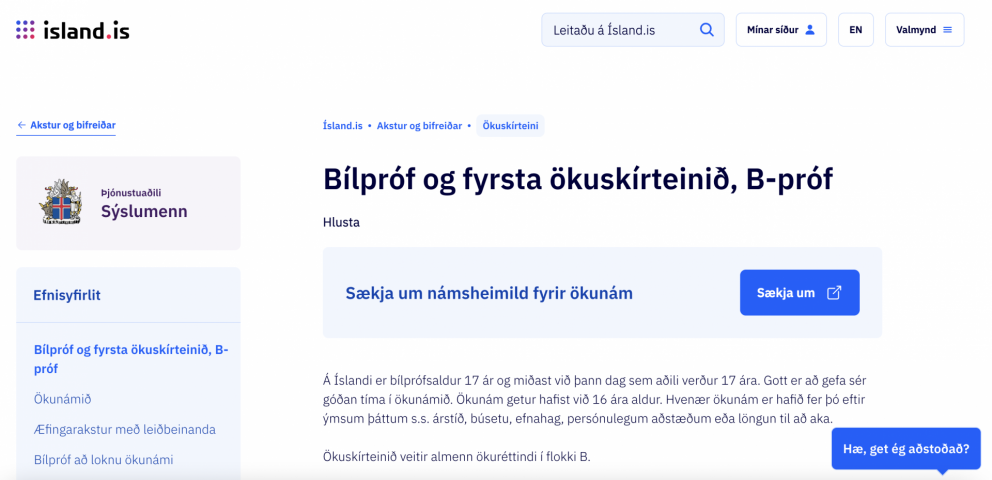 Nú er hægt að sækja um fyrsta ökuskírteinið á netinu
