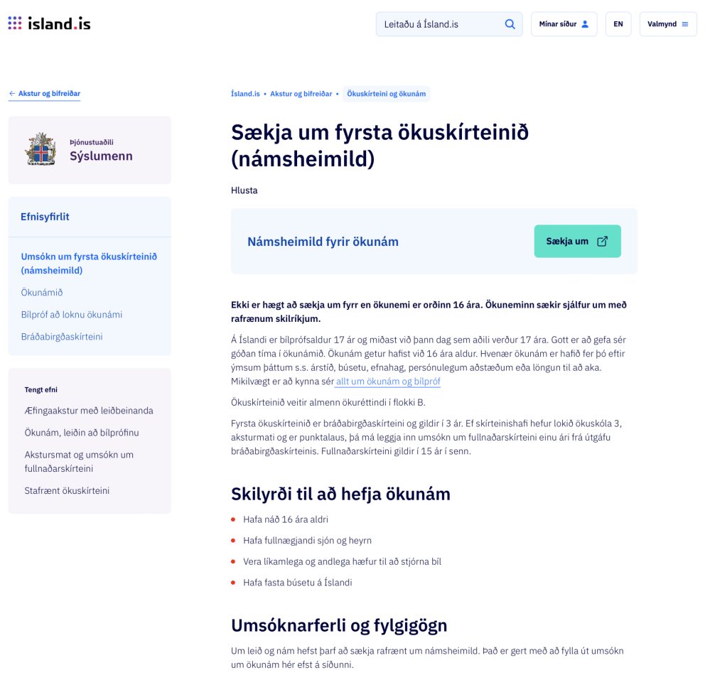 Umsókn um námsheimild vegna ökunáms