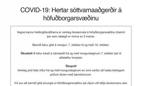 Hertar sóttvarnar aðgerðir til og með 19.10.20