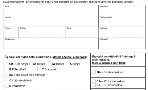 Umsókn um ökuskírteini